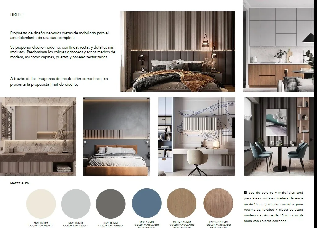 Moodboard de proyecto con paleta de materiales