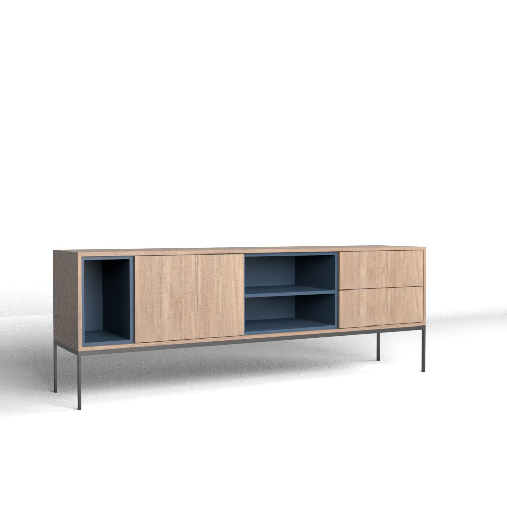 Mueble de TV a medida en nogal y azul